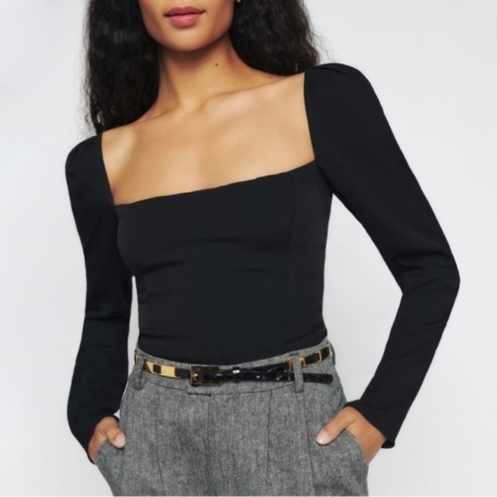 Reformation Demi Top Long Sleeve Blouse Black